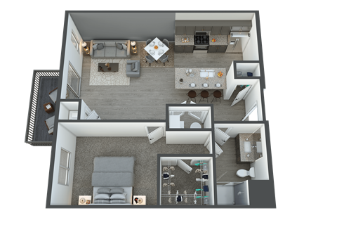 Floor plan for 1 bed, 1 bath, 793 sqft